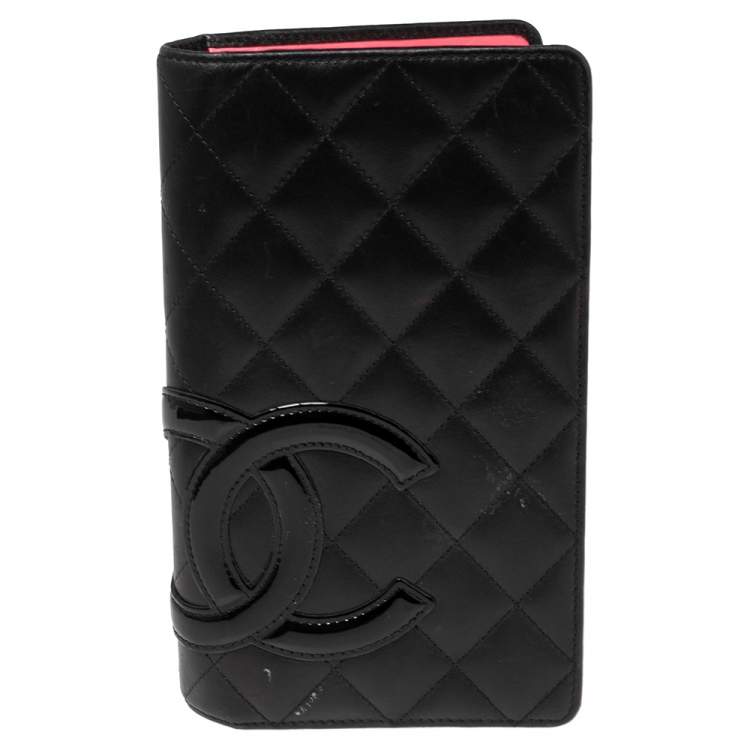 Authentic CHANEL Cambon Black Quilted Calfskin Bifold Long 