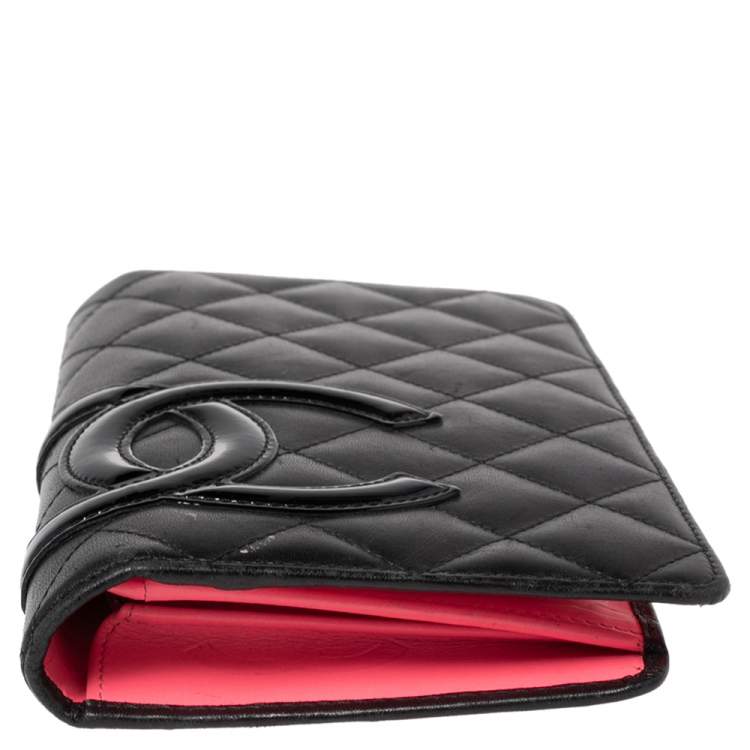 Pre Owned Chanel Black Quilted Leather Cambon Ligne Bifold Wallet