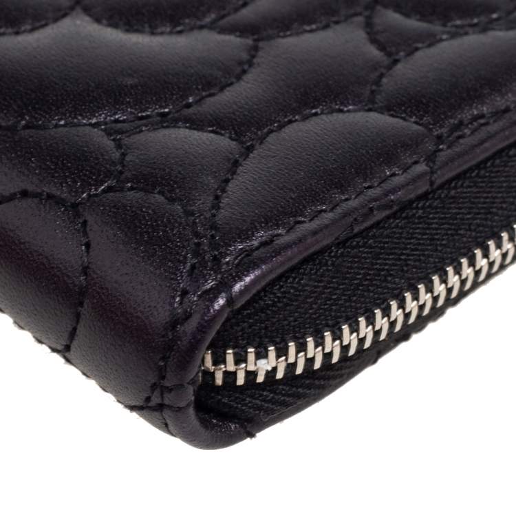Pre Owned Chanel Black Leather Camellia Zip Around Coin Purse 