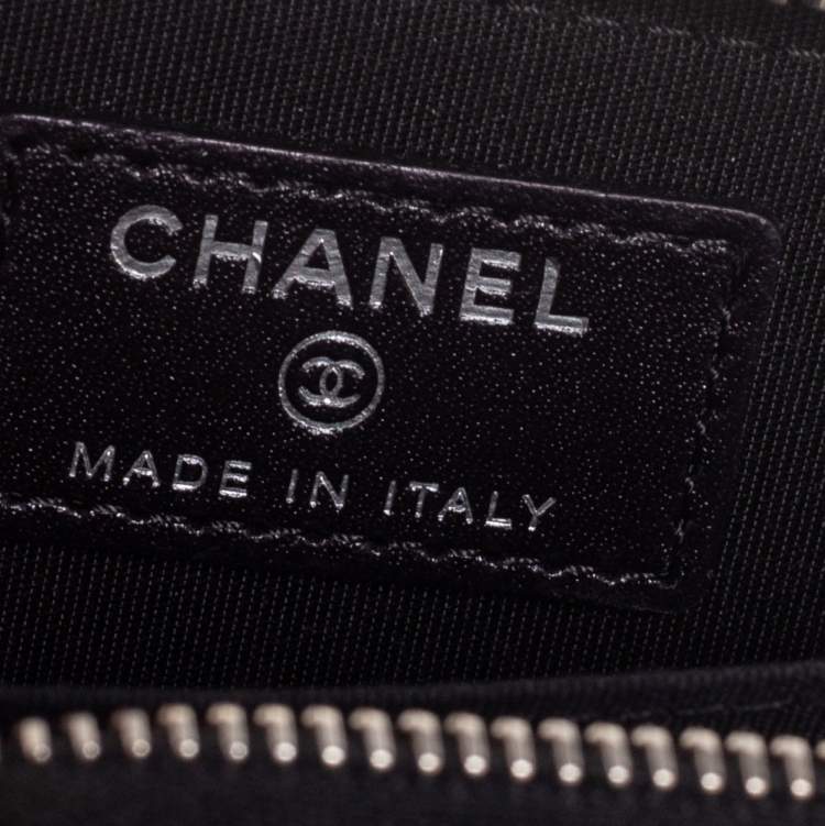 Pre Owned Chanel Black Leather Camellia Zip Around Coin Purse 