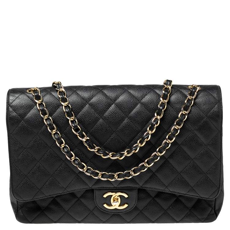 Chanel Black Quilted Caviar Leather Maxi Classic Double Flap Bag Chanel ...