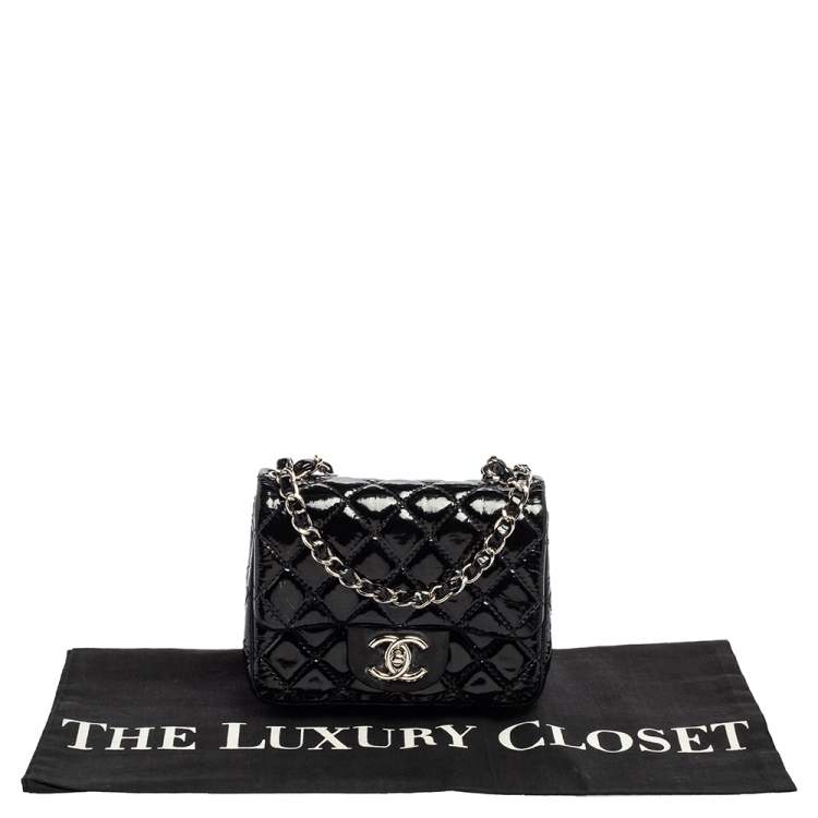Pre Owned Chanel Black Quilted Patent Mini Square Classic Flap Bag