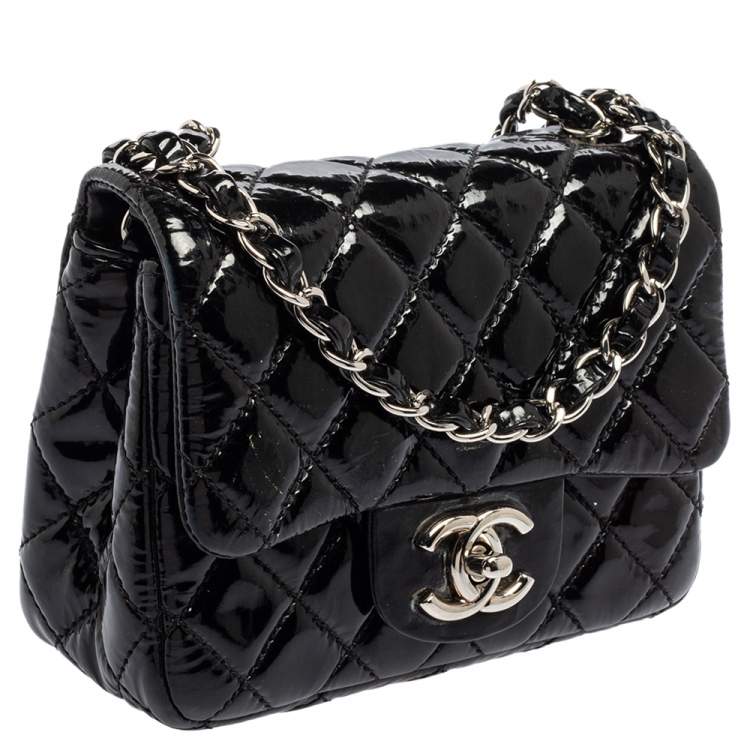 Pre Owned Chanel Black Quilted Patent Mini Square Classic Flap Bag