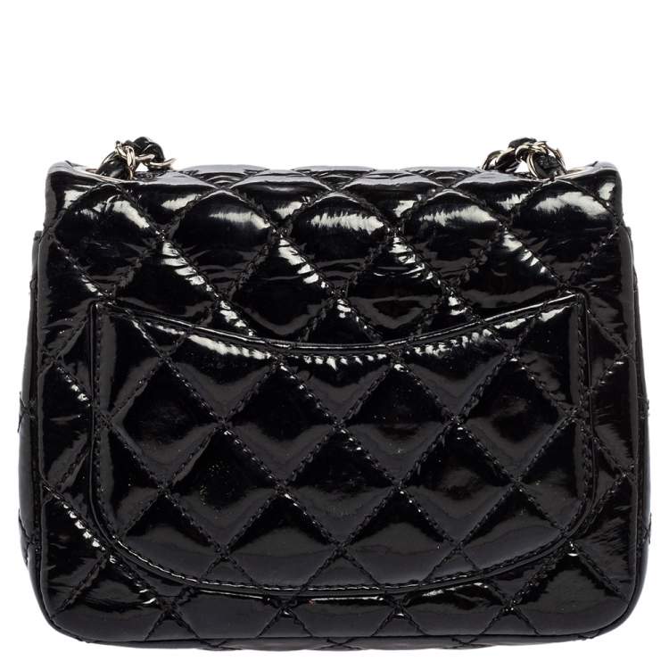 Pre Owned Chanel Black Quilted Patent Mini Square Classic Flap Bag