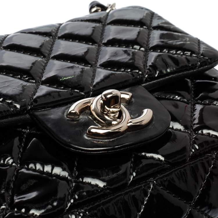 Pre Owned Chanel Black Quilted Patent Mini Square Classic Flap Bag