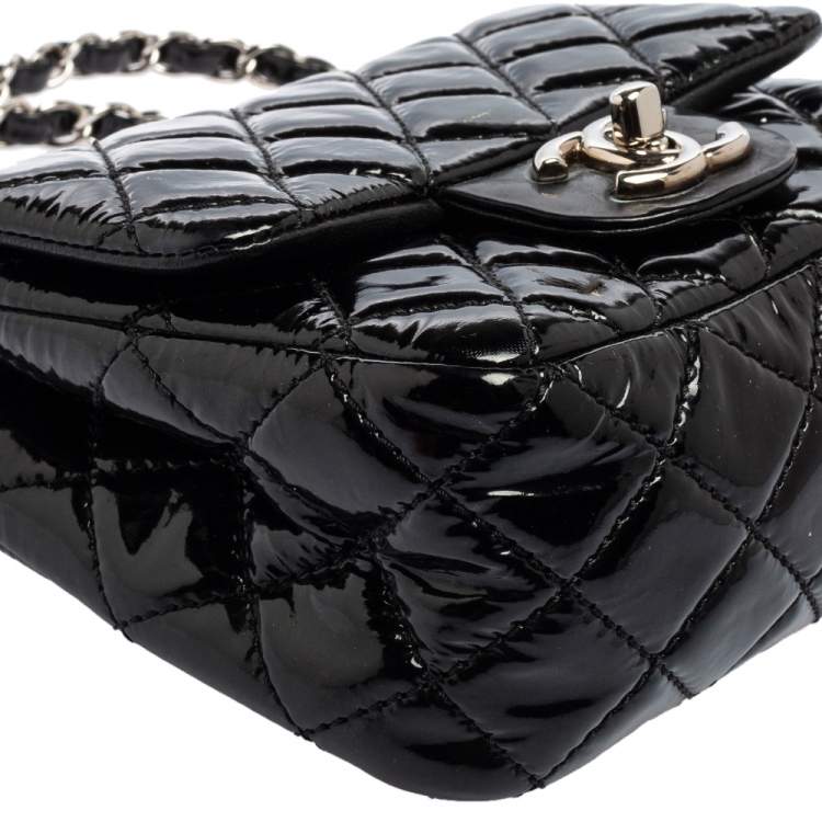 Pre Owned Chanel Black Quilted Patent Mini Square Classic Flap Bag