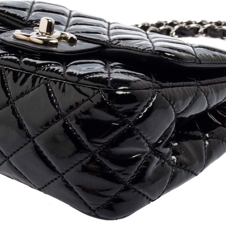 Pre Owned Chanel Black Quilted Patent Mini Square Classic Flap Bag