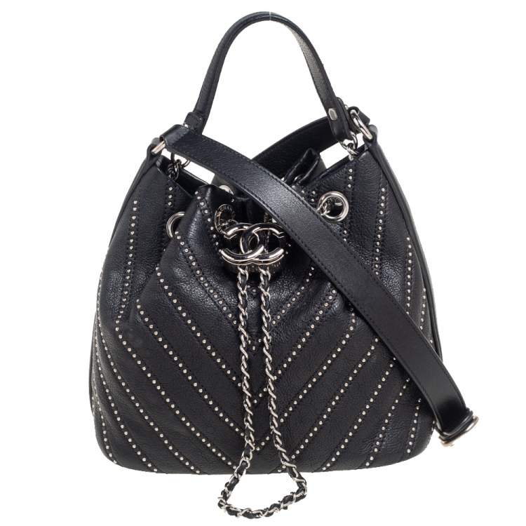 Chanel Black Leather Stud Wars Small Drawstring Shoulder Bag Chanel
