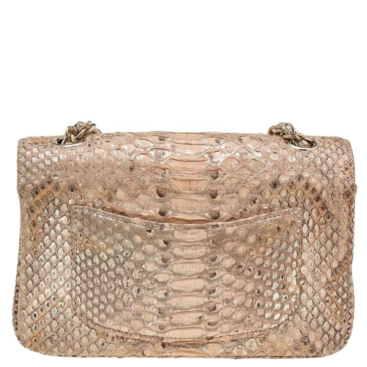 Pre Owned Chanel Beige/Gold Python New Mini Classic Single Flap Bag