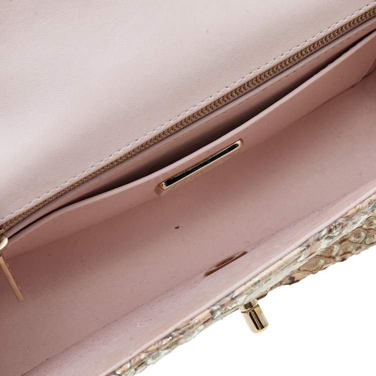 Pre Owned Chanel Beige/Gold Python New Mini Classic Single Flap Bag