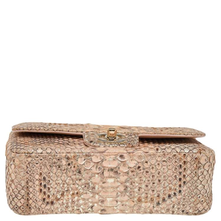 Pre Owned Chanel Beige/Gold Python New Mini Classic Single Flap Bag