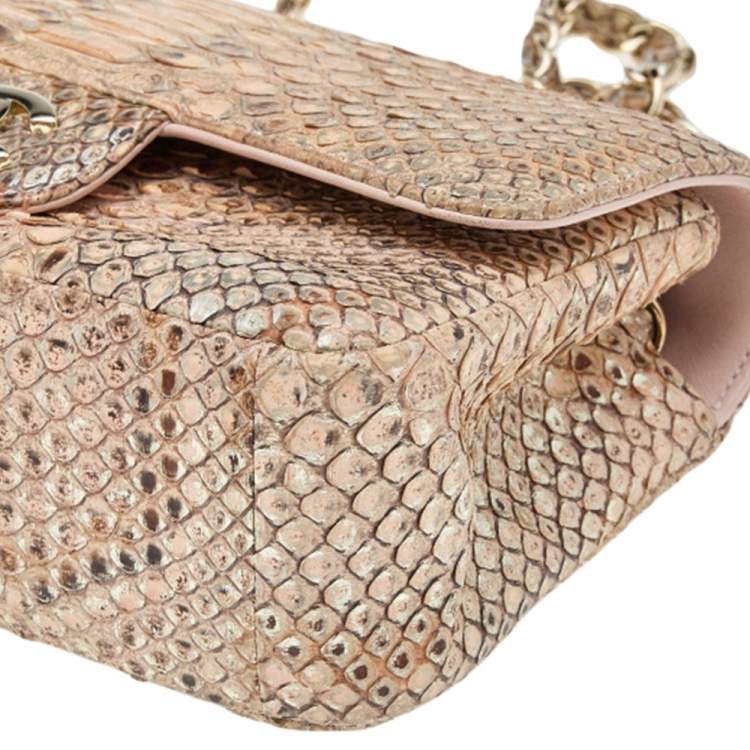 Pre Owned Chanel Beige/Gold Python New Mini Classic Single Flap Bag