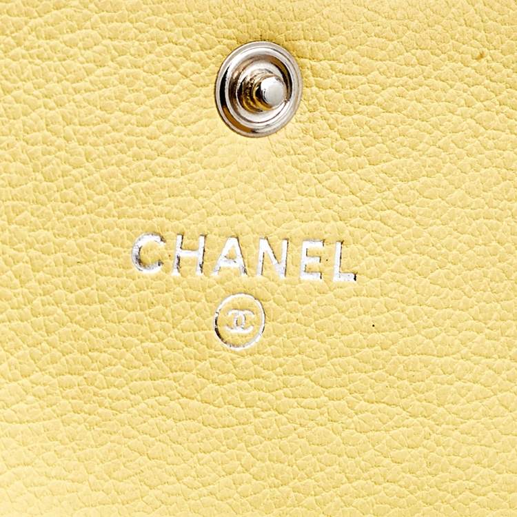 Pre Owned Chanel Yellow Leather Trifold Wallet