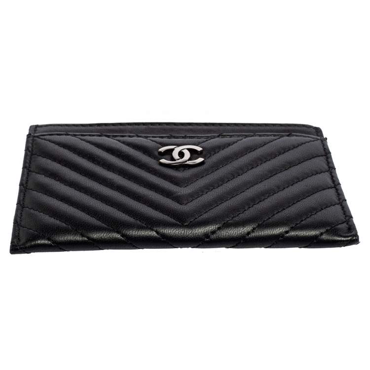 Pre Owned Chanel Black Chevron Leather CC Card Holder