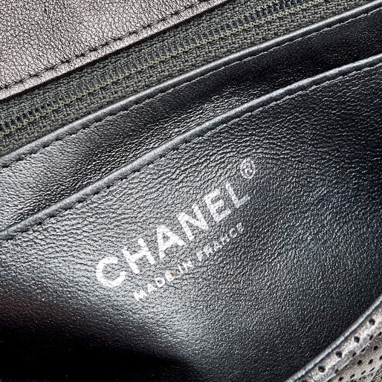 Pre Owned Chanel Metallic Grey Quilted Leather Perforated Classic Single Flap Bag