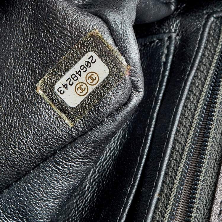 Pre Owned Chanel Metallic Grey Quilted Leather Perforated Classic Single Flap Bag