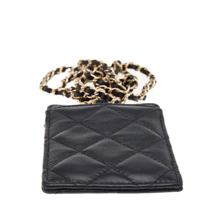 Pre Owned Chanel Black Quilted Leather Infinity Lanyard ID Card Holder