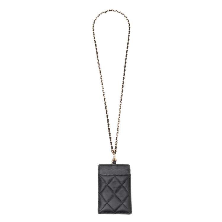 Pre Owned Chanel Black Quilted Leather Infinity Lanyard ID Card Holder