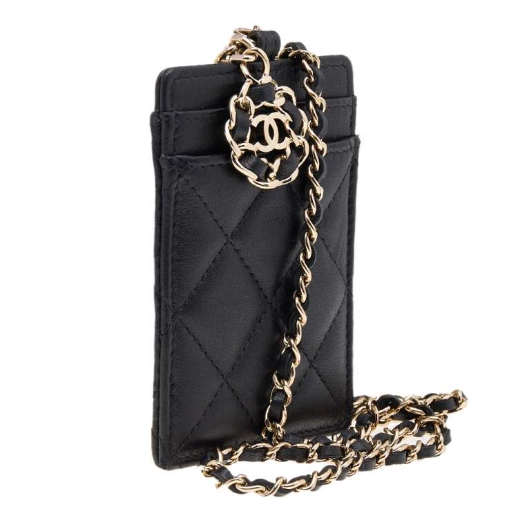 Pre Owned Chanel Black Quilted Leather Infinity Lanyard ID Card Holder