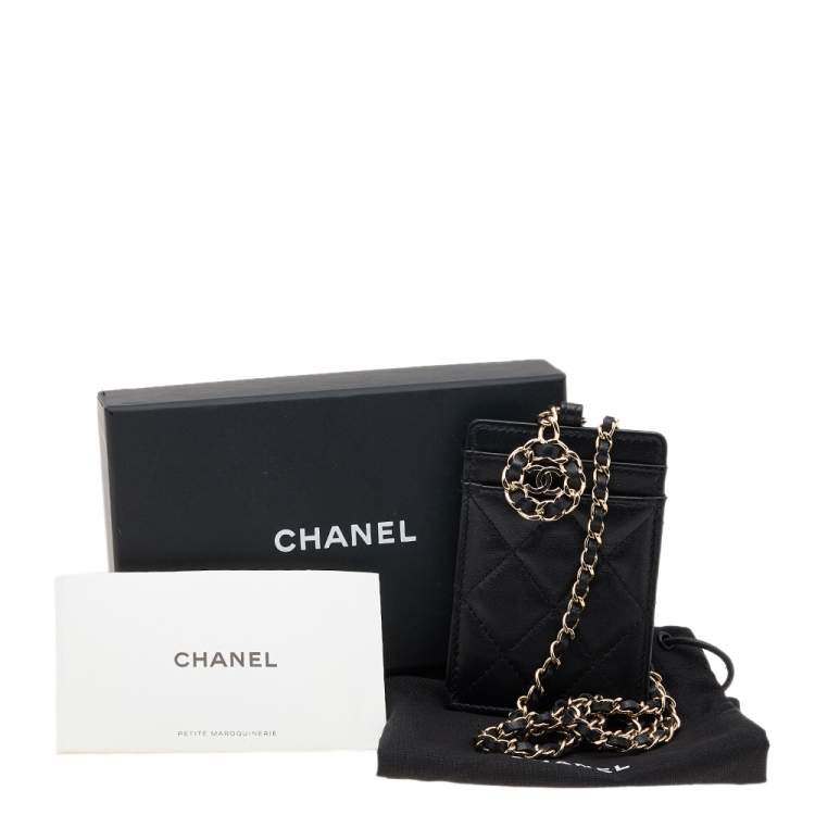 Pre Owned Chanel Black Quilted Leather Infinity Lanyard ID Card Holder
