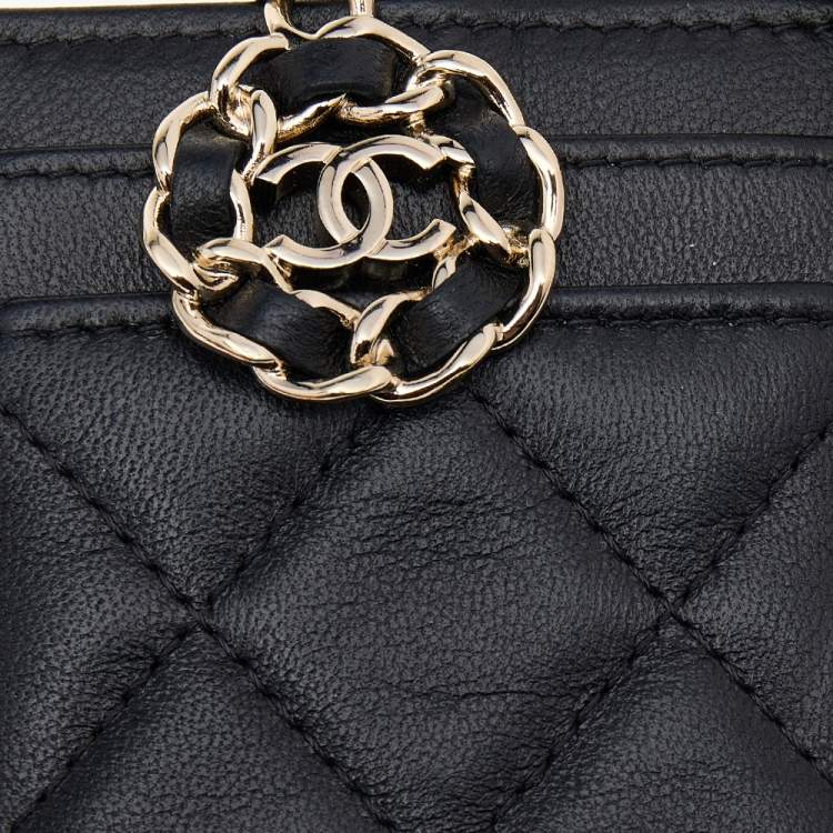 Pre Owned Chanel Black Quilted Leather Infinity Lanyard ID Card Holder