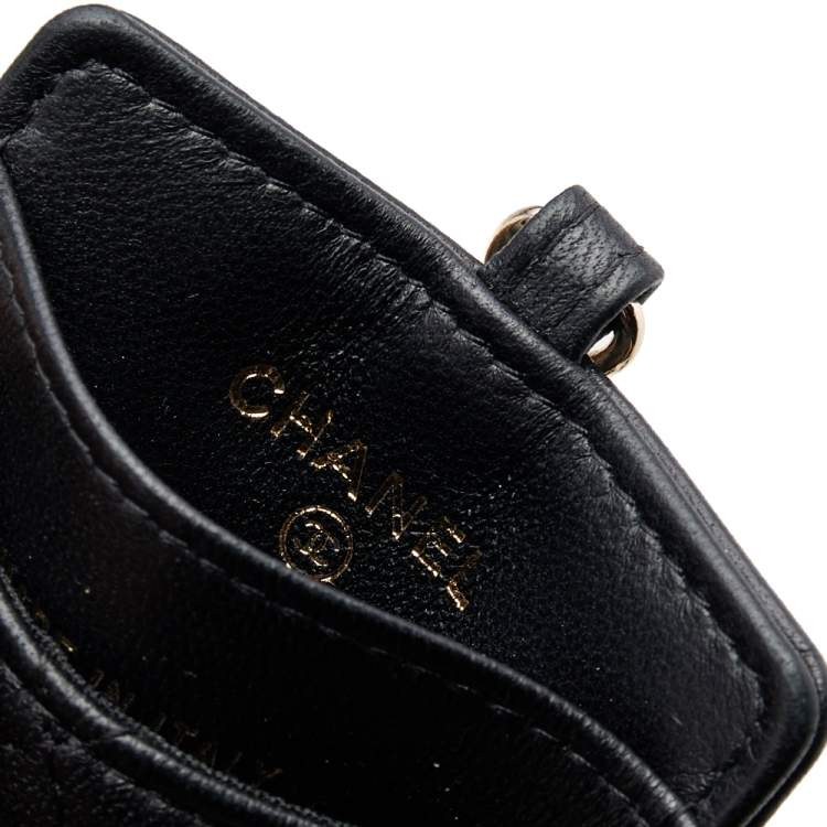 Pre Owned Chanel Black Quilted Leather Infinity Lanyard ID Card Holder