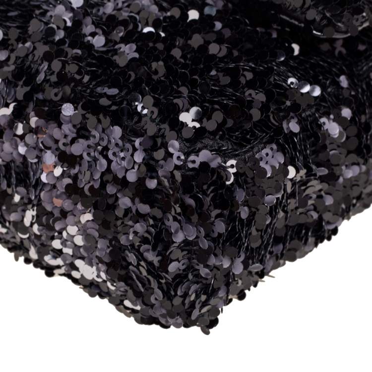 Pre Owned Chanel Black/Silver Sequins Small Classic Single Flap Bag