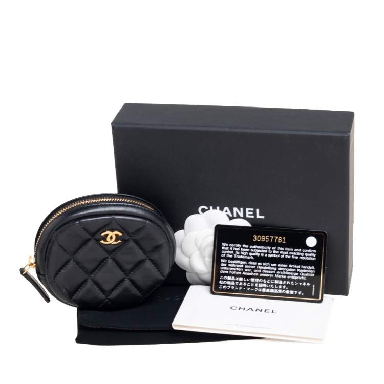 Pre Owned Chanel Black Quilted Leather CC  Round Coin Purse