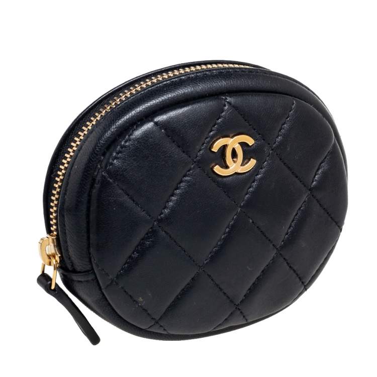 Pre Owned Chanel Black Quilted Leather CC  Round Coin Purse