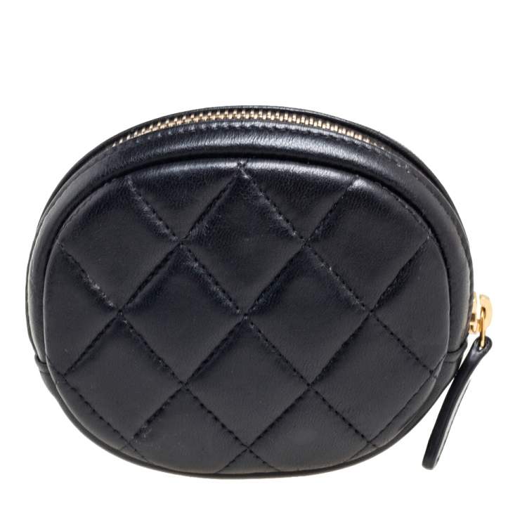 Pre Owned Chanel Black Quilted Leather CC  Round Coin Purse