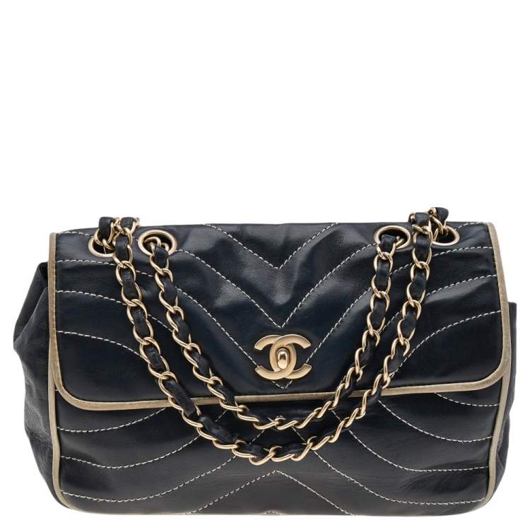 Chanel Black/White Quilted Leather Single Flap Bag Chanel