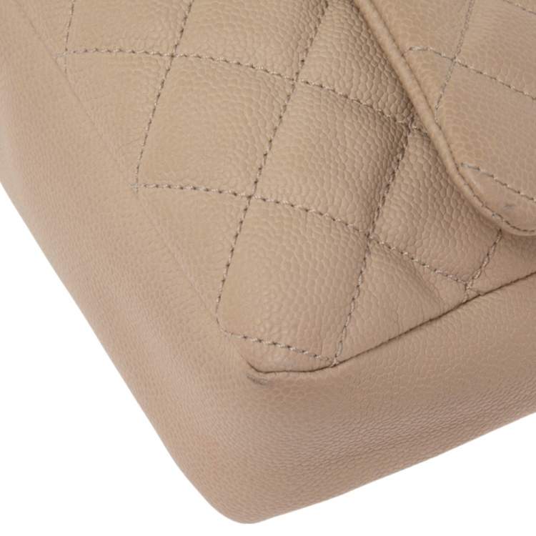 Pre Owned Chanel Beige Quilted Caviar Leather Large Easy Flap Bag