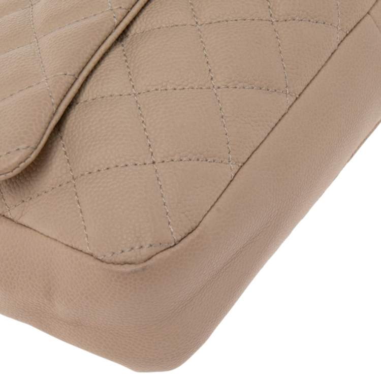 Pre Owned Chanel Beige Quilted Caviar Leather Large Easy Flap Bag