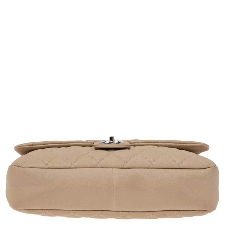 Pre Owned Chanel Beige Quilted Caviar Leather Large Easy Flap Bag