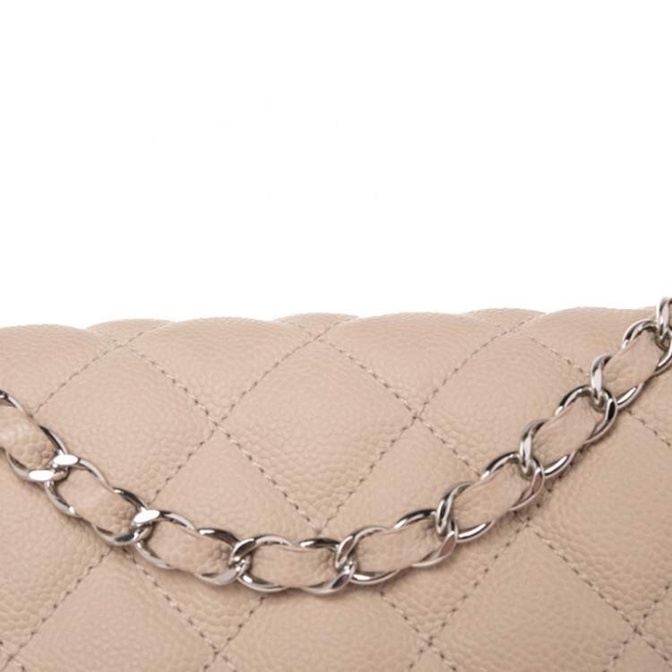 Pre Owned Chanel Beige Quilted Caviar Leather Large Easy Flap Bag