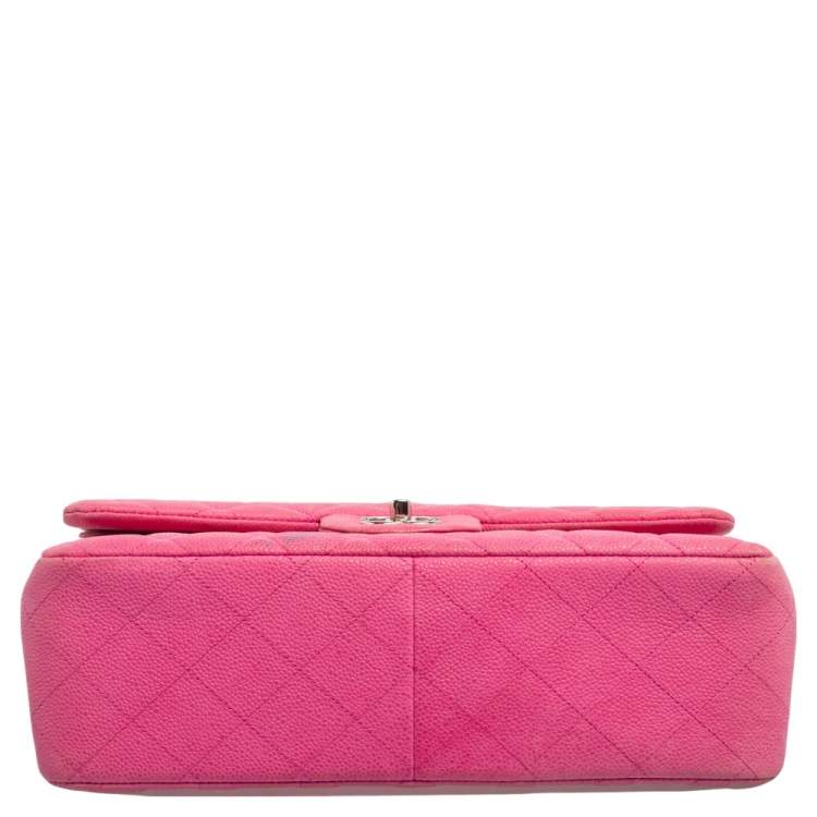 Pre Owned Chanel Pink Quilted Caviar Leather Jumbo Classic Double Flap Bag
