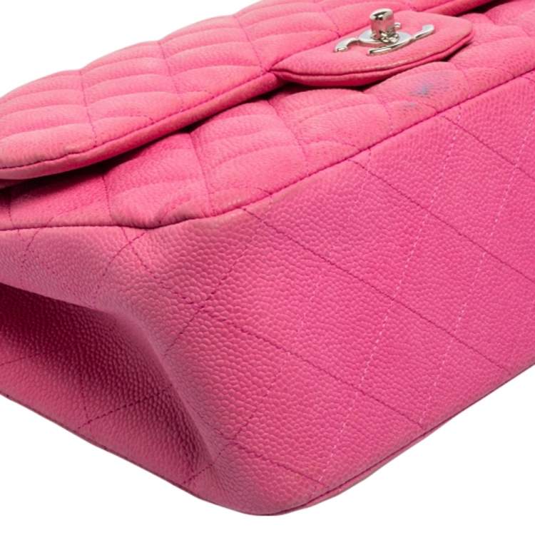 Pre Owned Chanel Pink Quilted Caviar Leather Jumbo Classic Double Flap Bag