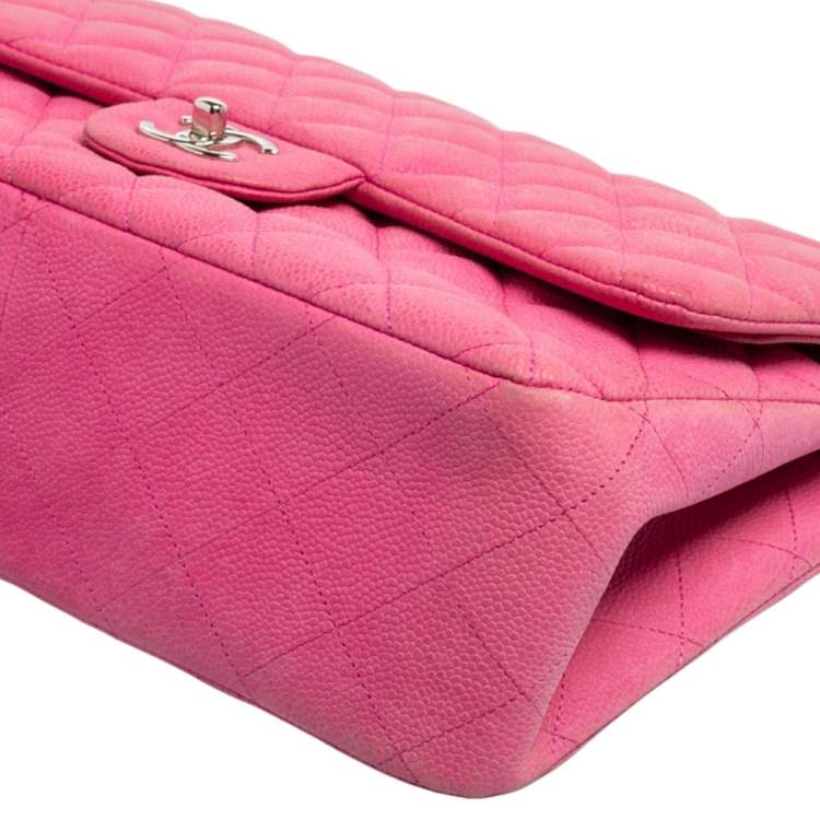 Pre Owned Chanel Pink Quilted Caviar Leather Jumbo Classic Double Flap Bag
