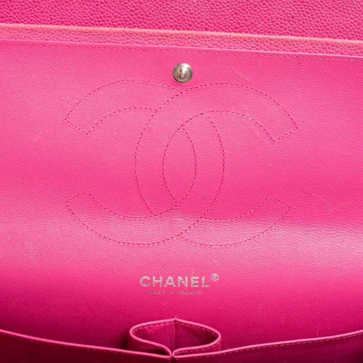 Pre Owned Chanel Pink Quilted Caviar Leather Jumbo Classic Double Flap Bag