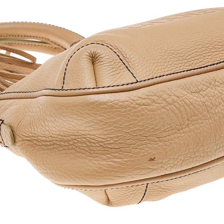 Pre Owned Chanel Beige Grained Leather Tassel Hobo