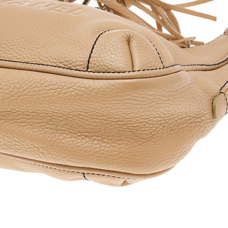 Pre Owned Chanel Beige Grained Leather Tassel Hobo