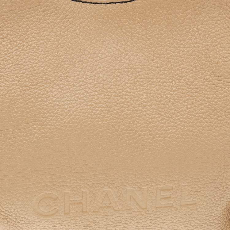 Pre Owned Chanel Beige Grained Leather Tassel Hobo