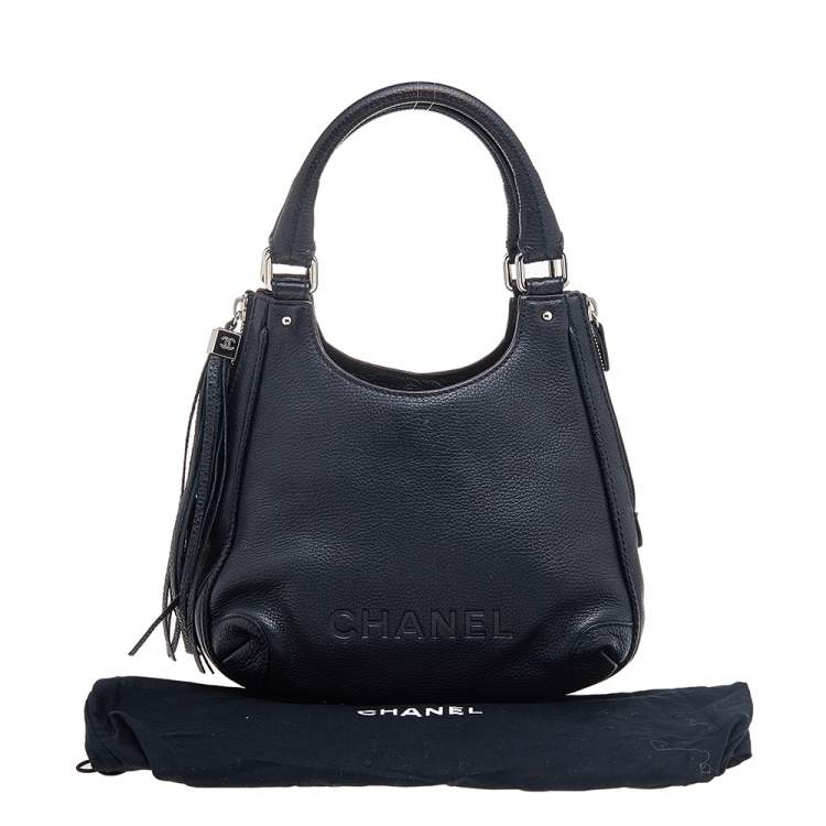 Pre Owned Chanel Black Grained Leather Tassel Hobo