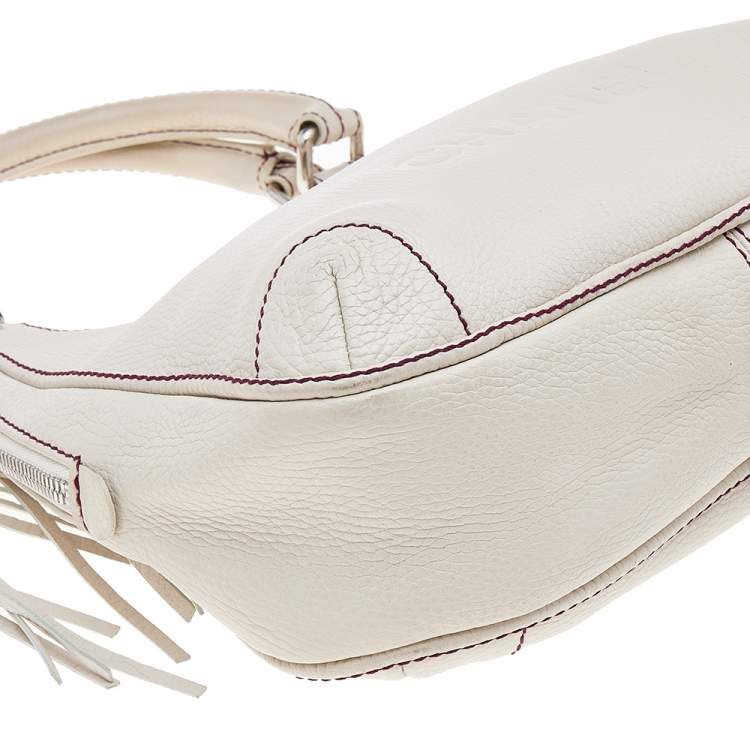 Pre Owned Chanel Off White Grained Leather Tassel Hobo