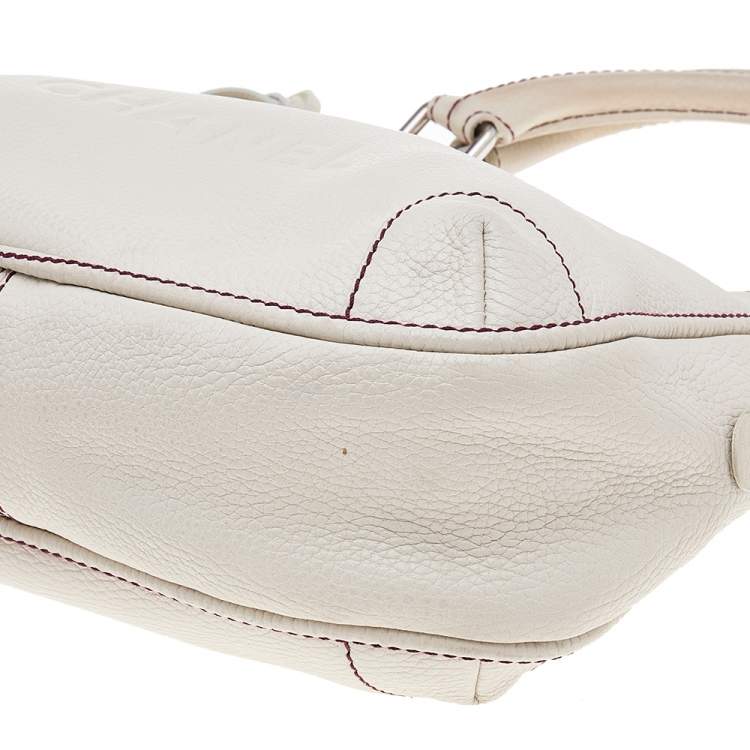 Pre Owned Chanel Off White Grained Leather Tassel Hobo