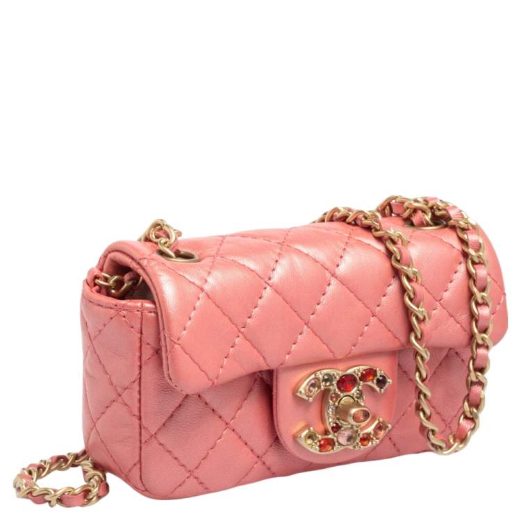 Pre Owned Chanel Pink Quilted Leather Jeweled CC Mini Single Flap Bag
