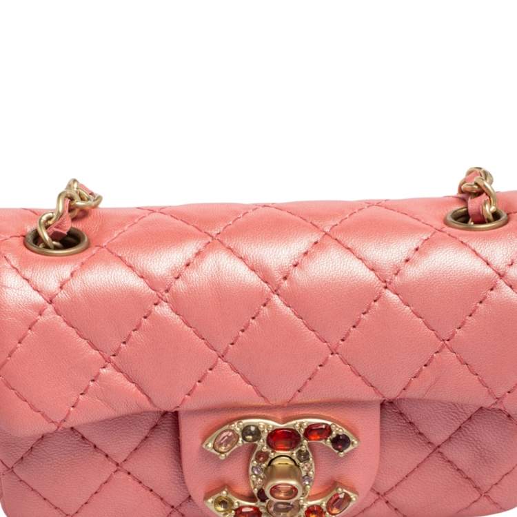 Pre Owned Chanel Pink Quilted Leather Jeweled CC Mini Single Flap Bag