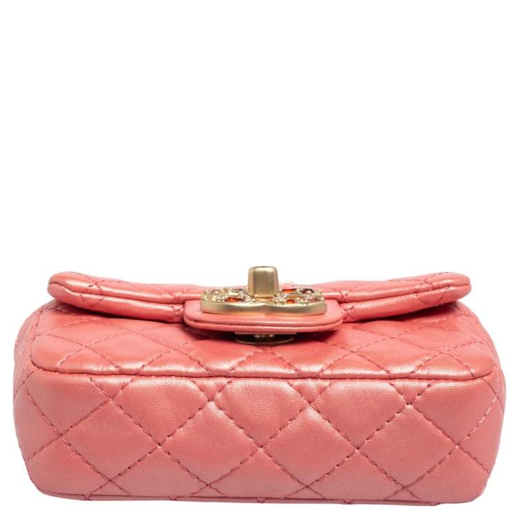 Pre Owned Chanel Pink Quilted Leather Jeweled CC Mini Single Flap Bag
