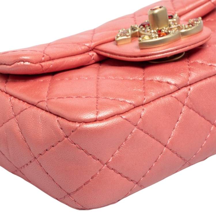 Pre Owned Chanel Pink Quilted Leather Jeweled CC Mini Single Flap Bag