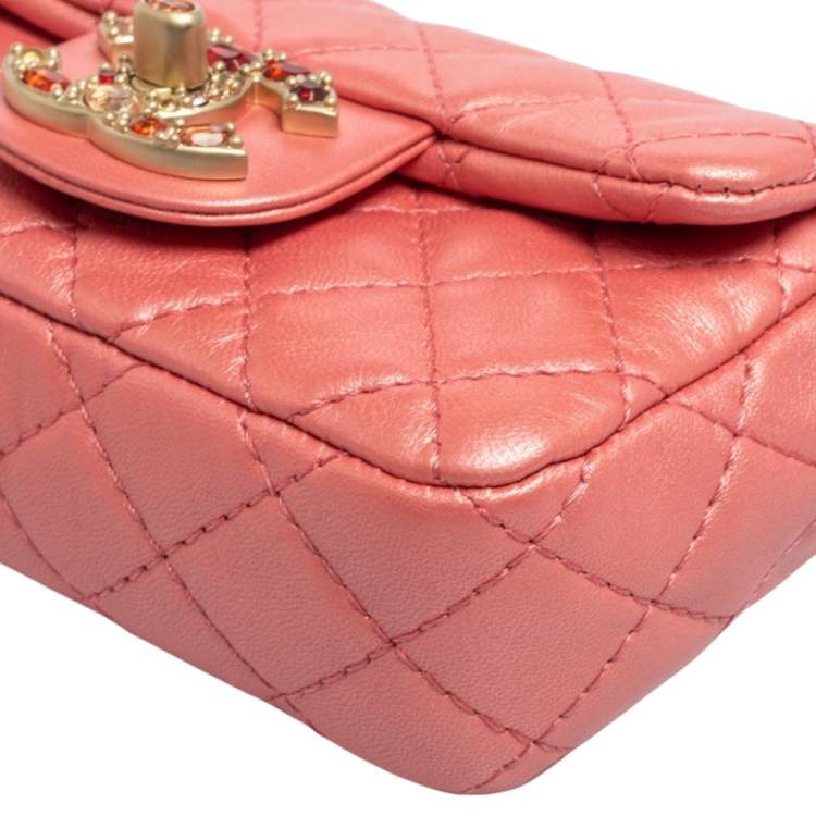Pre Owned Chanel Pink Quilted Leather Jeweled CC Mini Single Flap Bag